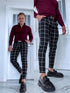 Checked men's trousers - black with red 65-2